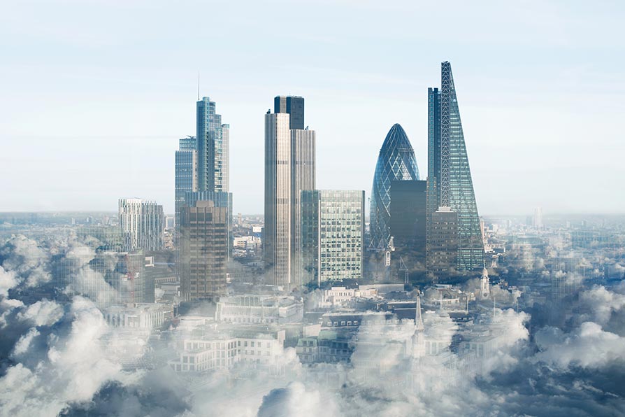 Photo of foggy London cityscape