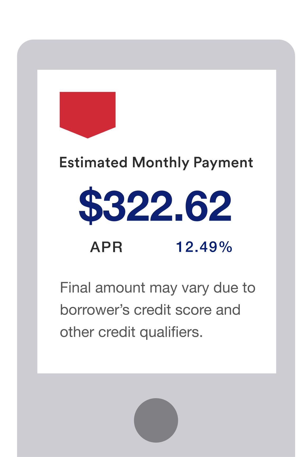 phone screen displaying sample monthy payment and APR after using the personal loan calculator