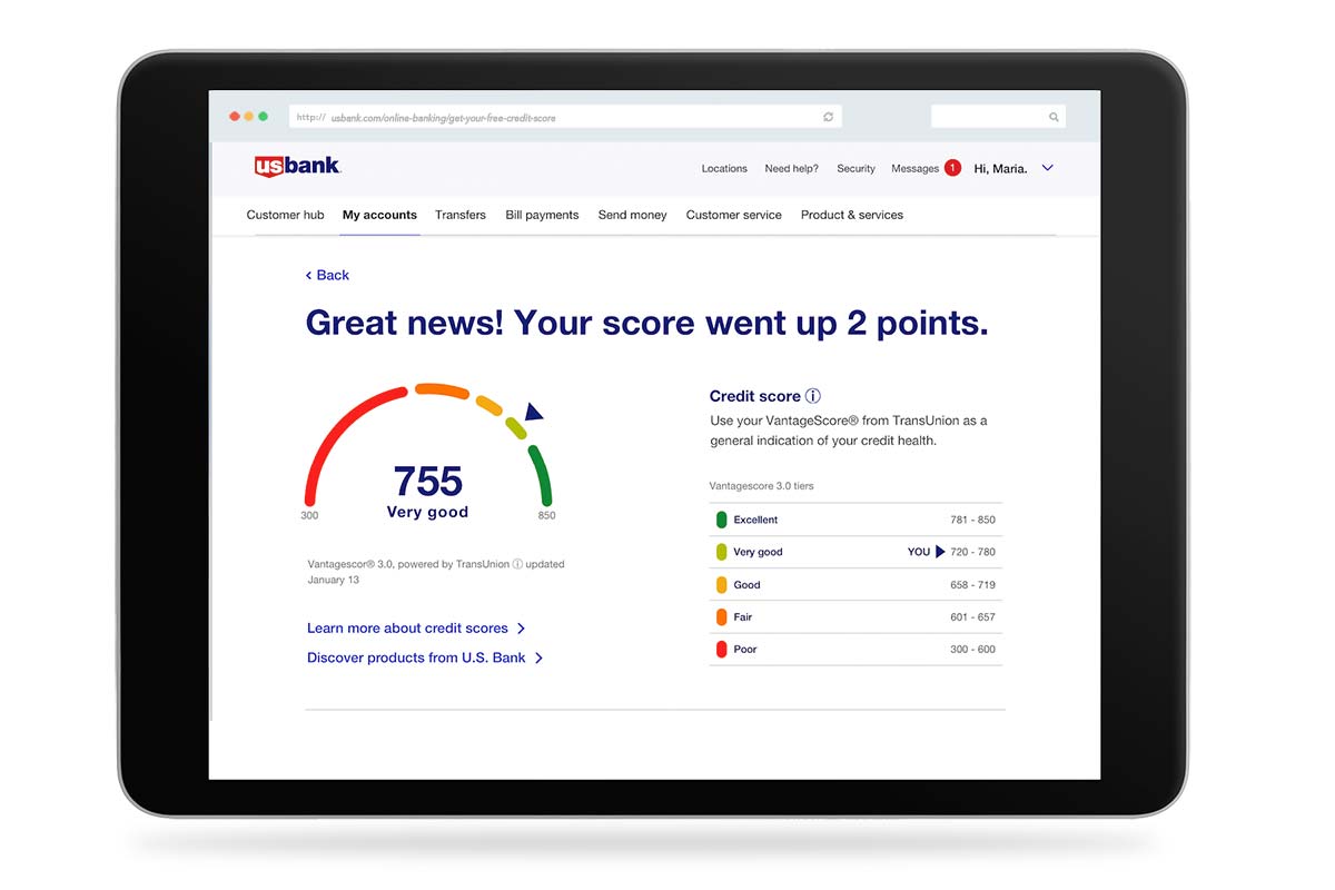 Tablet view of an example of a credit score report